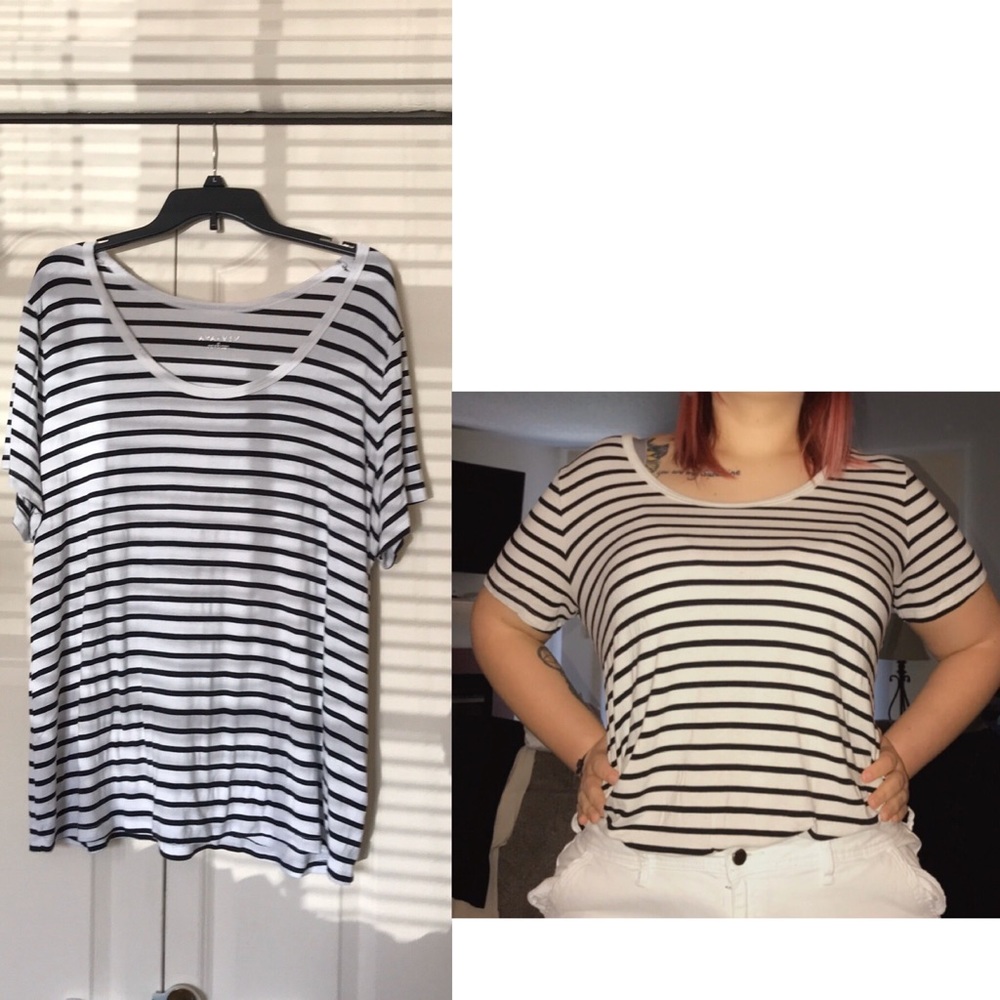 Scoop Neck Black & White Striped 2X Plus Size